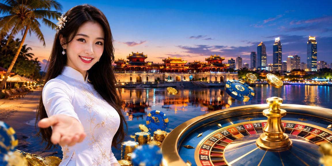 Người chơi tham gia trò chơi roulette tại Huế trong trang phục áo dài truyền thống